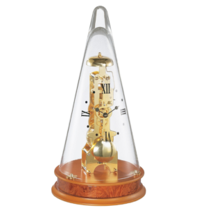 Transparent Glass Stand Analog Mechanical Tabletop Clock |  Wooden Base | Roman Numbers