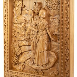 Radhe Krishna Wooden Carving Wall Art