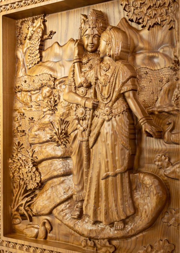 Radhe Krishna Wooden Carving Wall Art - Image 3