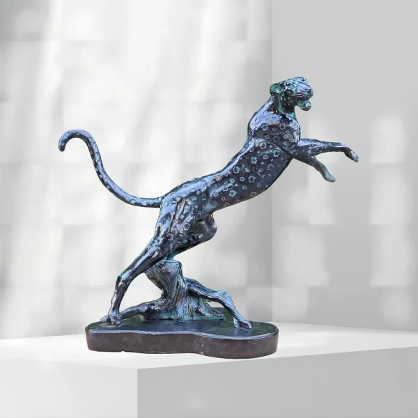 Designer Bronze and Marble Statue of Leopard for Home Decor - Image 2