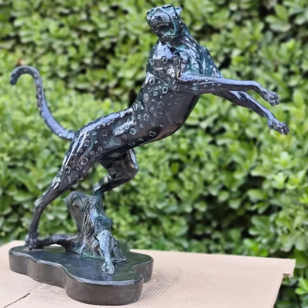 Designer Bronze and Marble Statue of Leopard for Home Decor - Image 3