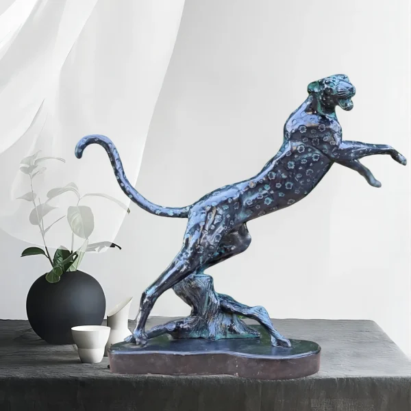 Designer Bronze and Marble Statue of Leopard for Home Decor