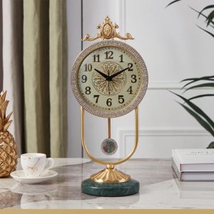Marble Base, Pearl Dial with Diamonds Ring Designer Table Clock