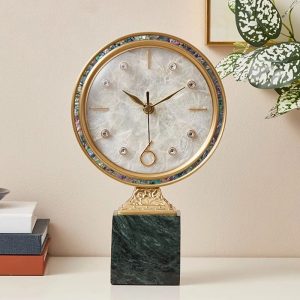 Marble Base with Diamonds Ring Designer Table Clock