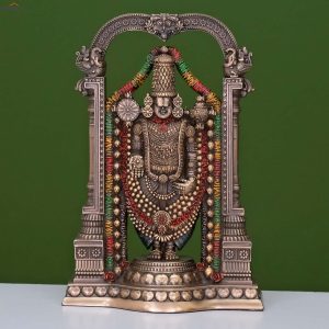 Tirupati Balaji Solid Brass Statue with Tibetan Art work and stones