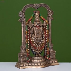 Tirupati Balaji Solid Brass Statue with Tibetan Art work and stones