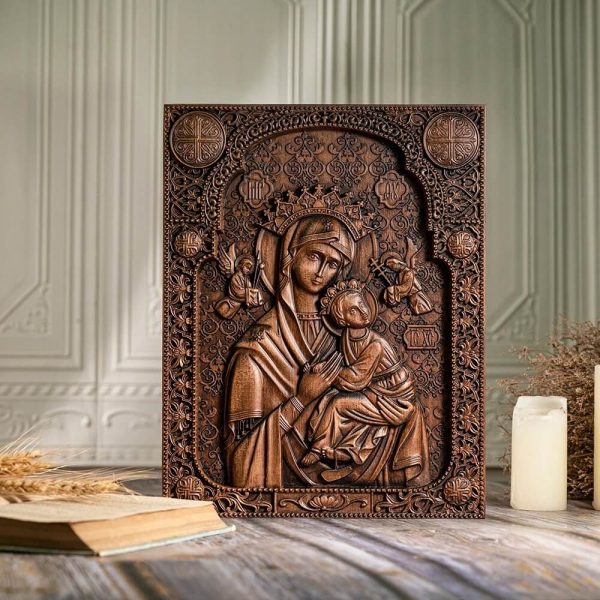 Wood Carved Wall Art of Our Lady of Perpetual Help - Image 2